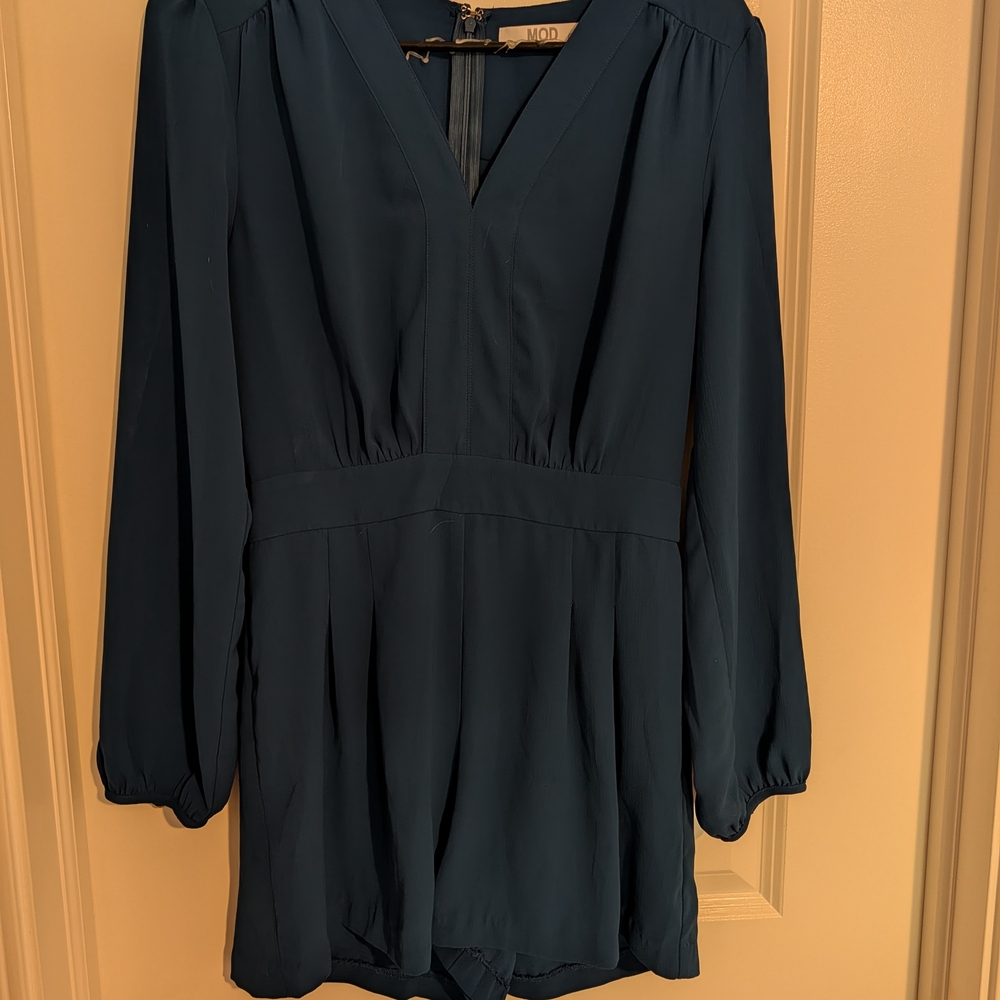 Elegant Teal Long Sleeve Romper